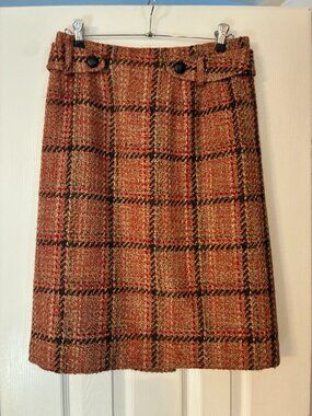 Vtg Talbots Women's Wool Rust Plaid Skirt Size 8 Preppy Academia Made in USA